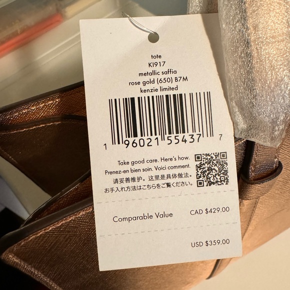 Kate Spade Kenzie Limited Edition Large Metallic Rose Gold Tote - NEW with tags - Picture 7 of 9